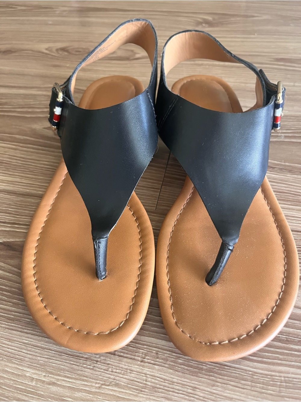 Women's Tommy Hilfiger Black Sandals with Tan Footbed